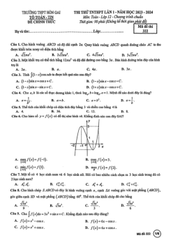Đề thi thử TN THPT 2024 lần 1 môn Toán trường THPT Hòn Gai – Quảng Ninh