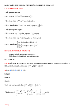 Chuyên Đề Bất Phương Trình Mũ Và Lôgarit Vận Dụng Cao Ôn Thi Tốt Nghiệp THPT Có Đáp Án Và Lời Giải