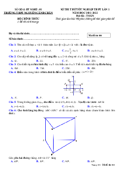 Đề thi thử Toán TN THPT 2022 lần 1 trường Nguyễn Cảnh Chân – Nghệ An