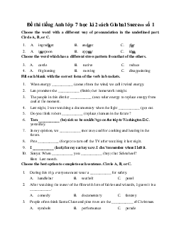 Đề thi tiếng Anh lớp 7 học kì 2 sách Global Success số 1