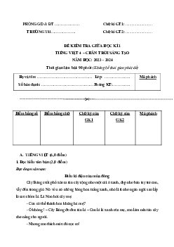 Đề thi giữa học kì 1 môn Tiếng Việt 4 năm 2023 - 2024 sách Chân trời sáng tạo | đề 2