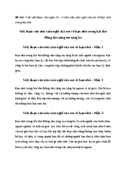 Viết đoạn văn nêu cảm nghĩ về bạn nhỏ trong bài thơ Đồng dao tặng mẹ tặng ba | Văn mẫu Tiếng việt 4| Cánh diều