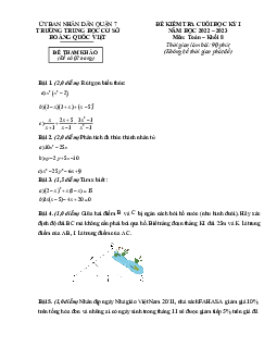 Đề tham khảo học kỳ 1 Toán 8 năm 2022 – 2023 trường THCS Hoàng Quốc Việt – TP HCM