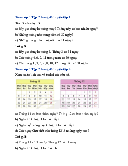 Giải SGK Toán lớp 3 trang 44, 45, 46 Tháng năm | Cánh diều