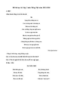 Đề thi học kì 1 lớp 2 năm 2023 - 2024 theo Thông tư 27 | Tiếng việt 2 Chân trời sáng tạo  |đề 4