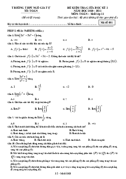 Đề thi giữa học kỳ 2 Toán 11 năm 2020 – 2021 trường THPT Ngô Gia Tự – Đắk Lắk