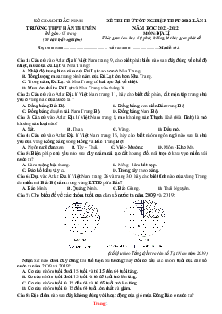 Đề thi thử THPT Quốc gia năm 2022 môn Địa Lí của trường THPT Hàn Thuyên lần 1 (có đáp án)