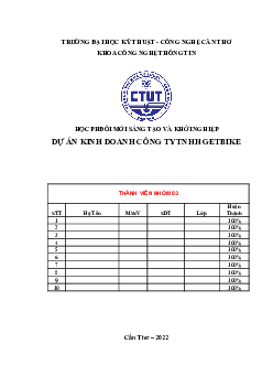 Báo cáo cuối kì môn Đổi mới sáng tạo và khởi nghiệp | Đại học Kỹ thuật Công nghệ - Cần Thơ