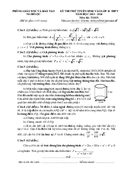 Đề thi thử Toán vào lớp 10 năm 2023 – 2024 phòng GD&ĐT Nghi Lộc – Nghệ An