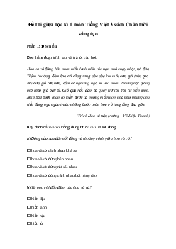 Bộ đề thi giữa học kì 1 môn Tiếng Việt 3 năm 2023 - 2024 (Đề 2) | Chân trời sáng tạo