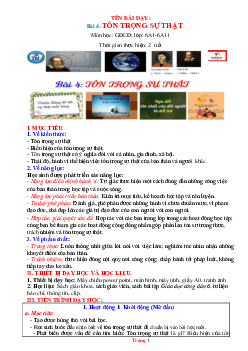 Giáo án GDCD 6 Bài 4: Tôn trọng sự thật | Cánh diều