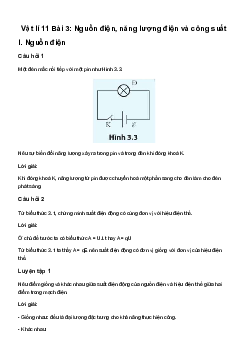 Giải Vật lí 11 Bài 3: Nguồn điện, năng lượng điện và công suất | Cánh diều