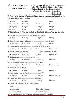 Đề thi học kỳ 2 Tiếng Anh 8 (2 kỹ năng) Quảng Nam 2018-2019 có đáp án