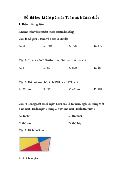 Đề thi học kì 2 môn Toán 2 năm 2022 - 2023 sách Cánh diều | Đề 3