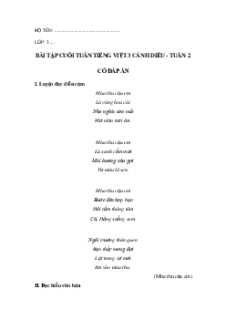 Bài tập cuối tuần tiếng Việt lớp 3 Cánh diều Tuần 2 cơ bản