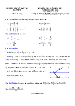 Đề thi giữa học kỳ 1 Toán 7 năm 2020 – 2021 sở GD&ĐT Bắc Ninh
