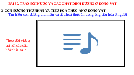 Giáo án điện tử Khoa học tự nhiên 7 bài 30 Chân trời sáng tạo : Trao đổi nước và các chất dinh dưỡng ở động vật
