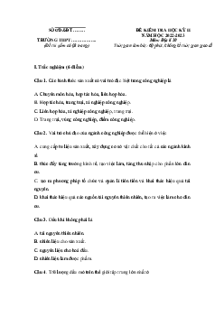 Đề thi học kì 2 môn Địa lí 10 năm 2022 - 2023 sách Kết nối tri thức với cuộc sống | Đề 1