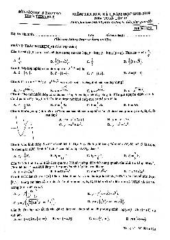 Đề thi học kỳ 1 Toán 12 năm học 2018 – 2019 sở GD và ĐT Thừa Thiên Huế