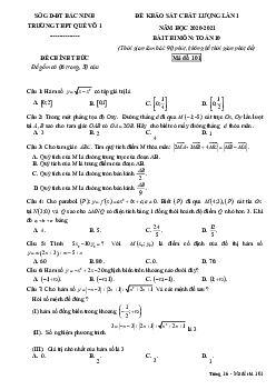 Đề khảo sát chất lượng lần 1 Toán 10 năm 2020 – 2021 trường Quế Võ 1 – Bắc Ninh