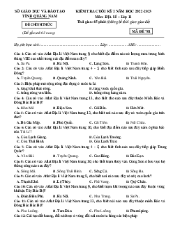 Đề thi HK1 Địa lí 12 Sở GD-ĐT Quảng Nam 2022-2023 (có đáp án)