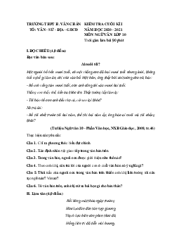 Đề thi học kì 1 Văn 10 Trường THPT Văn Chấn năm 2020 - 2021