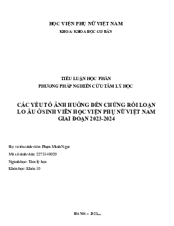 Tiểu luận "Các yếu tố ảnh hưởng đến chứng rối loạn lo âu ở sinh viên Học viện Phụ nữ Việt Nam"