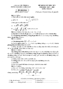 Đề thi HK1 Toán 9 năm học 2017 – 2018 phòng GD và ĐT Vĩnh Bảo – Hải Phòng