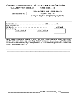 Đáp án đề thi tuyển lớp 10 thành phố Đà Nẵng THPT chuyên Lê Quý Đôn năm 2016 môn Tiếng Anh