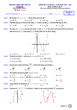 Đề cuối kỳ 1 Toán 12 năm 2022 – 2023 trường THPT Phú Nhuận – TP HCM