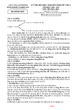 Đề thi học sinh giỏi lớp 9 THCS năm 2020-2021 môn hóa học UBND Tỉnh Hải Dương (có lời giải)