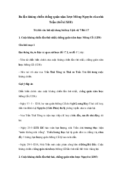 Giải Lịch sử 7 Bài 17: Ba lần kháng chiến chống quân xâm lược Mông-Nguyên của nhà Trần (thế kỉ XIII) | Cánh diều