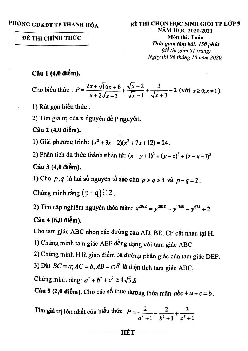 Đề thi HSG Toán 9 năm 2020 – 2021 phòng GD&ĐT thành phố Thanh Hóa