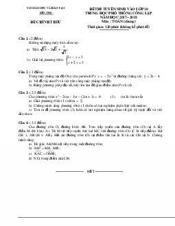 Đề thi tuyển sinh lớp 10 THPT công lập năm học 2017 – 2018 môn Toán sở GD và ĐT Bến Tre