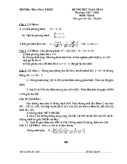Đề thi thử tuyển sinh lớp 10 năm học 2017 – 2018 môn Toán trường THCS Nga Thiện – Thanh Hóa