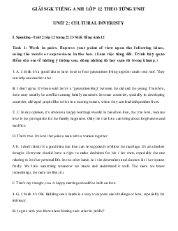 Giải SGK Unit 2 lớp 12 Cultural Diversity Listening Speaking