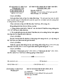 Đề Tuyển Sinh 10 Chuyên Sử Sở GD Quảng Nam 2020-2021 (Có Lời Giải)