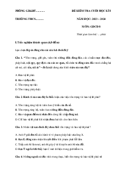 Đề thi học kì 1 môn Giáo dục công dân 8 năm 2023 - 2024 sách KNTT - Đề 2