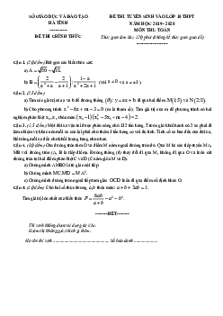 Đề tuyển sinh lớp 10 THPT năm 2019 – 2020 môn Toán sở GD&ĐT Hà Tĩnh