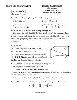 Đề thi học kỳ 2 Toán 8 năm 2018 – 2019 phòng GD&ĐT Ba Đình – Hà Nội
