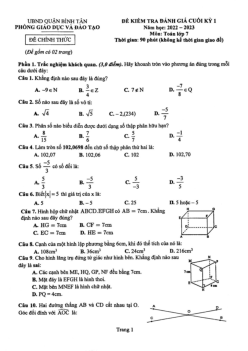 Đề cuối kỳ 1 Toán 7 năm 2022 – 2023 phòng GD&ĐT Bình Tân – TP HCM