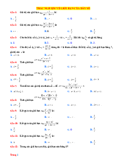 TOP 70 câu trắc nghiệm về giới hạn của dãy số