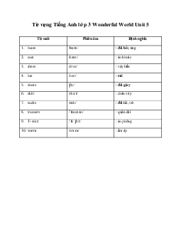 Từ vựng Tiếng Anh lớp 3 Wonderful World Unit 5 My clothes