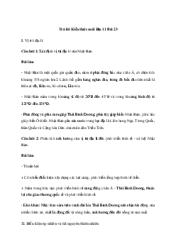 Giải Địa lí 11 Bài 23: Vị trí địa lí, điều kiện tự nhiên, dân cư và xã hội Nhật Bản | Kết nối tri thức