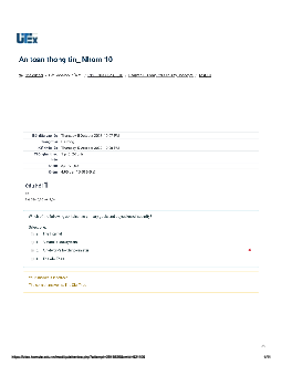 Bài tập trắc nghiệm (quiz) môn An toàn thông tin đề số 1-2 có đáp án | Đại học Sư phạm Kỹ thuật Thành phố Hồ Chí Minh