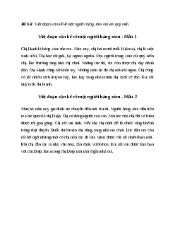 Viết đoạn văn kể về một người hàng xóm mà em quý mến | Văn mẫu Tiếng việt 4| Cánh diều
