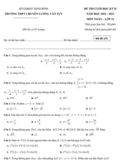 Đề học kỳ 2 Toán 12 năm 2022 – 2023 trường chuyên Lương Văn Tụy – Ninh Bình