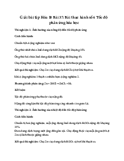 Giải bài tập Hóa 10 Bài 37: Bài thực hành số 6 Tốc độ phản ứng hóa học