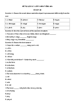 Đề thi học kì 1 lớp 5 môn Tiếng Anh