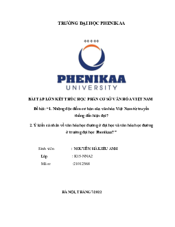 Tiểu luận về Đặc điểm cơ bản của văn hóa Việt Nam từ truyền thống đến hiện đại